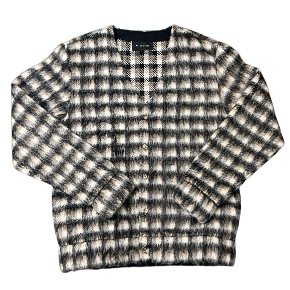 Black Scale wool cardigan jacket Plaid Size Medium